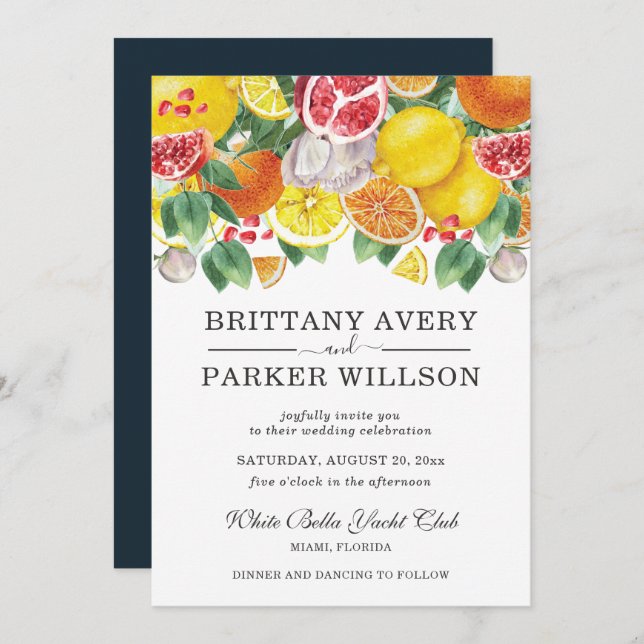 Invitación Watercolor Citrus Boda Botánico (Anverso / Reverso)