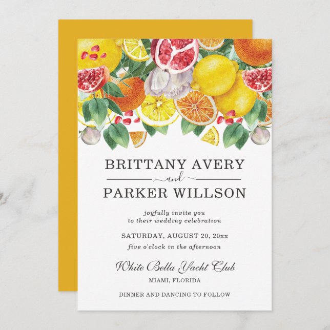 Invitación Watercolor Citrus Boda Botánico (Anverso / Reverso)