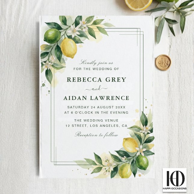 Invitación Watercolor Citrus Green Lemon Botanical Wedding (Subido por el creador)