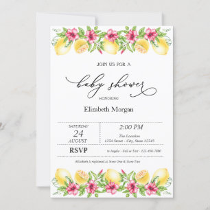 Invitación Watercolor Citrus Lemons Hibiscus Baby Shower