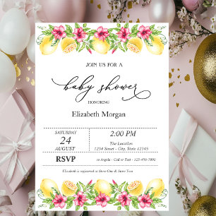 Invitación Watercolor Citrus Lemons Hibiscus Baby Shower