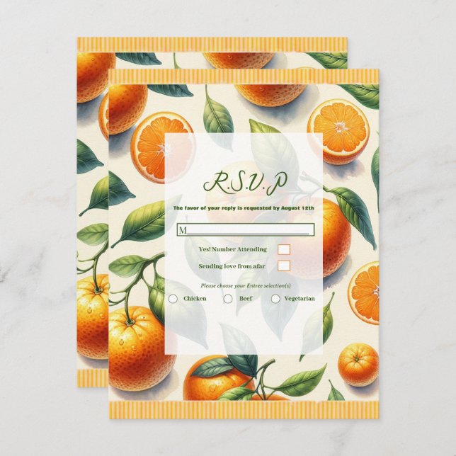 Invitación Watercolor Citrus Naranja deja matrimonio RSVP (Anverso / Reverso)