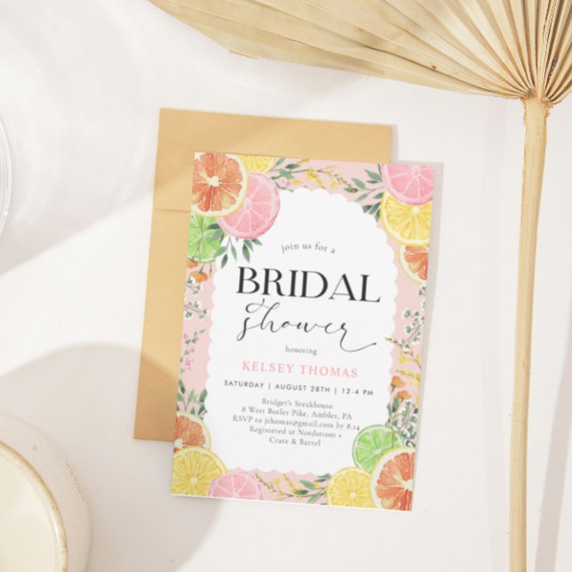 Invitación Watercolor Citrus Pink Bridal Shower (Subido por el creador)