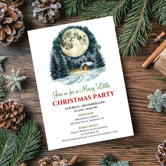 Invitación Watercolor Classic Holiday Scene Christmas Invite (Watercolor Classic Holiday Scene Christmas Invite)