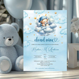 Invitación Watercolor Cloud 9 osito de peluche Boy Baby Showe