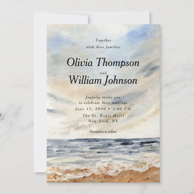 Invitación Watercolor Coastal Beach Wedding Invitation (Anverso)