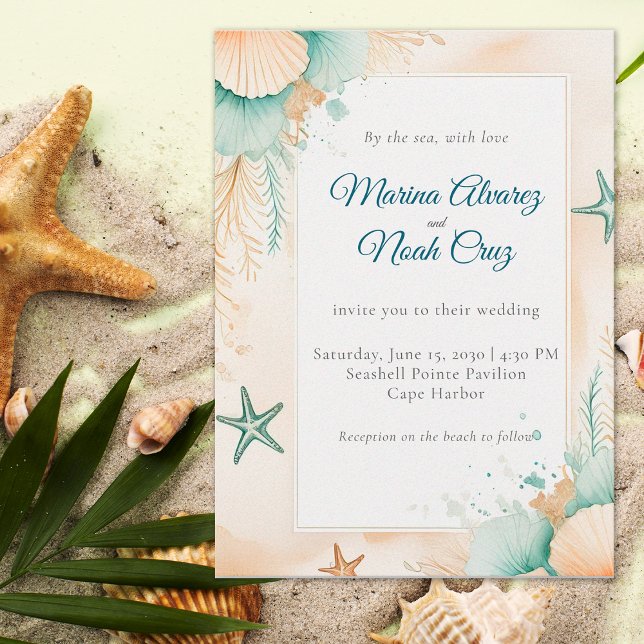 Invitación Watercolor Coastal Chic Beach Wedding Invitation (Subido por el creador)