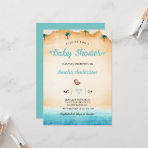 Invitación Watercolor Coastal Sea Waves Beach Baby Shower