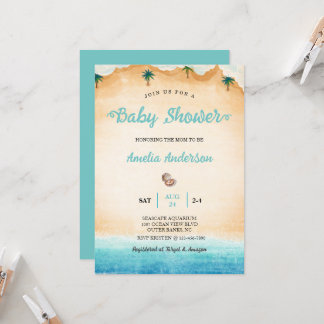 Invitación Watercolor Coastal Sea Waves Beach Baby Shower