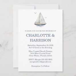 Invitación Watercolor Coastal Seascape Wedding