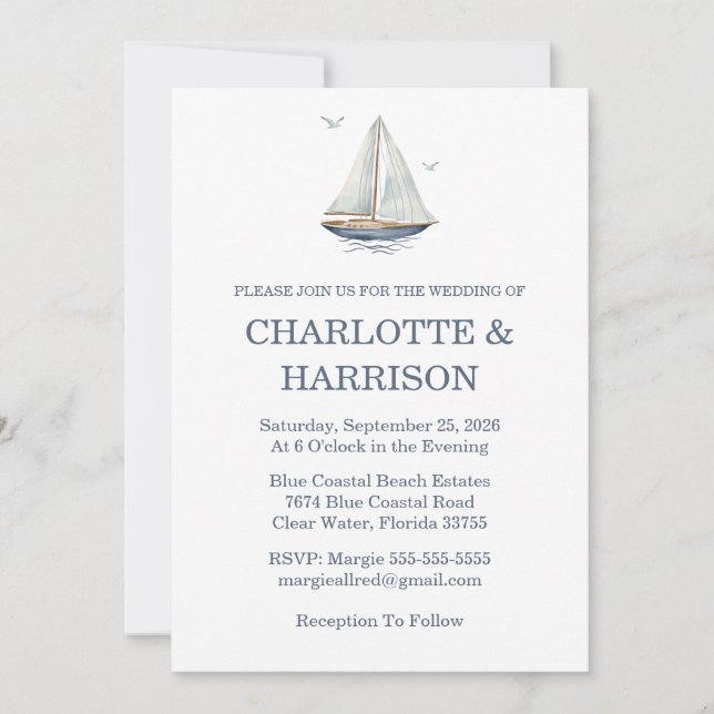 Invitación Watercolor Coastal Seascape Wedding (Anverso)