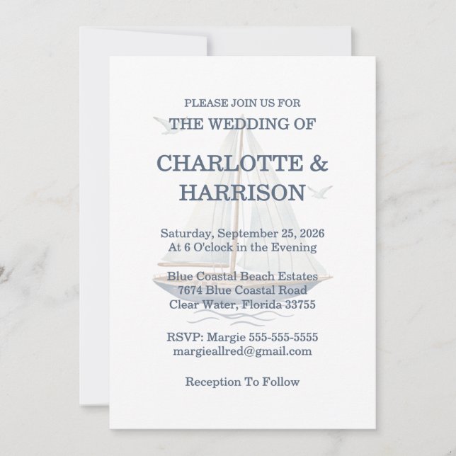Invitación Watercolor Coastal Seascape Wedding (Anverso)