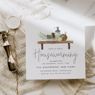 Invitación Watercolor Cocina Shelf Fiesta Calentador de la ca