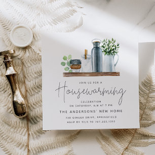 Invitación Watercolor Cocina Shelf Fiesta Calentador de la ca