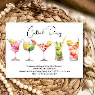 Invitación Watercolor Cocktail fiesta de cumpleaños blanco