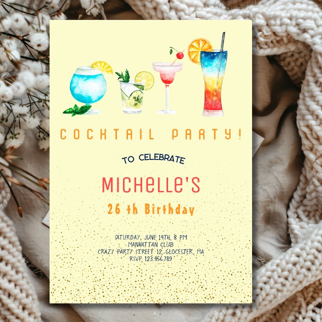 Invitación Watercolor Cocktail fiesta de cumpleaños para adul (Subido por el creador)