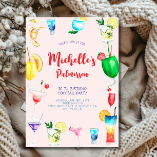 Invitación Watercolor Cocktail fiesta de cumpleaños para adul