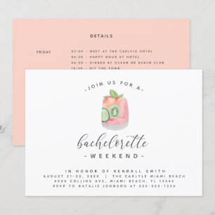 Invitación Watercolor Cocktail Minimal Bachelorette Weekend