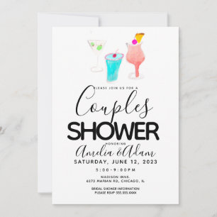 Invitación Watercolor Cocktail Pintado Parejas Ducha Evento