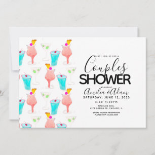 Invitación Watercolor Cocktail Pintado Parejas Ducha Evento