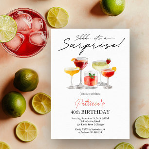 Invitación Watercolor Cocktail Surprise 40th Cumpleaños