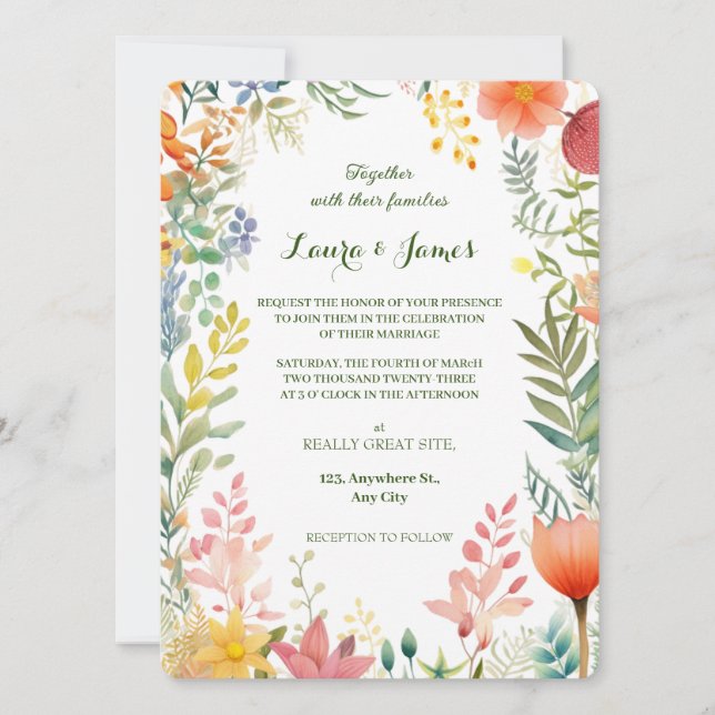 Invitación Watercolor Colorful Spring Garden Floral Wedding (Anverso)