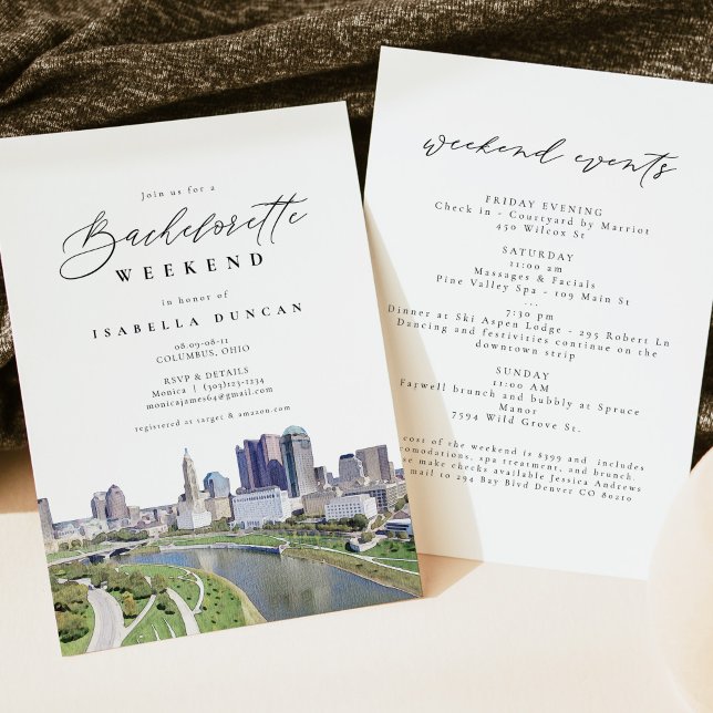 Invitación Watercolor Columbus Ohio City Skyline Destination (Subido por el creador)