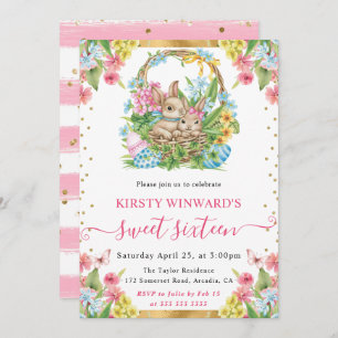 Invitación Watercolor Conejos de Pascua Primavera Dulce 16