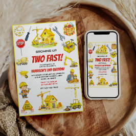 Invitación Watercolor Construction 2nd Birthday Party