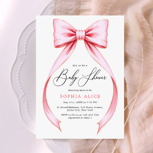 Invitación Watercolor Coquette Bow Chica Baby Shower