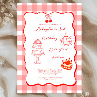 Invitación Watercolor Coquette Cherry 3rd Sweet Birthday