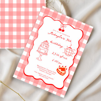 Invitación Watercolor Coquette Cherry Five Sweet Birthday