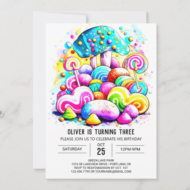 Invitación Watercolor Cotton Candy Kids Cumpleaños (Anverso)