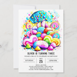 Invitación Watercolor Cotton Candy Kids Cumpleaños