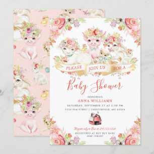Invitación Watercolor Country Farm Animals Baby Shower