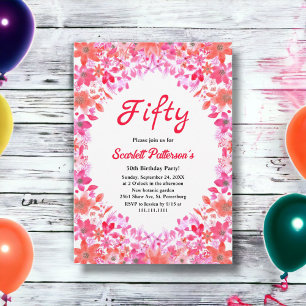 Invitación Watercolor Country Floral Verano 50 cumpleaños