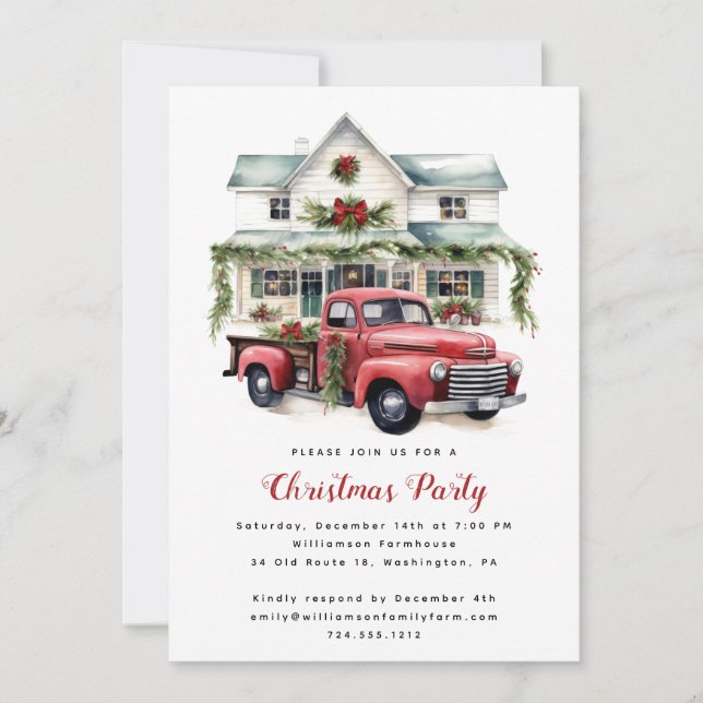 Invitación Watercolor Country Holiday Christmas Open House  (Anverso)