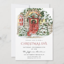 Invitación Watercolor Country Holiday House Navidades Fiesta