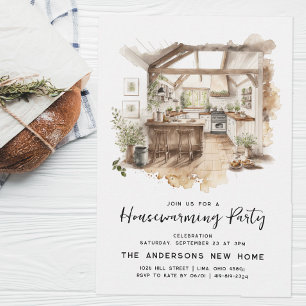 Invitación Watercolor Country Kitchen Fiesta de calentamiento