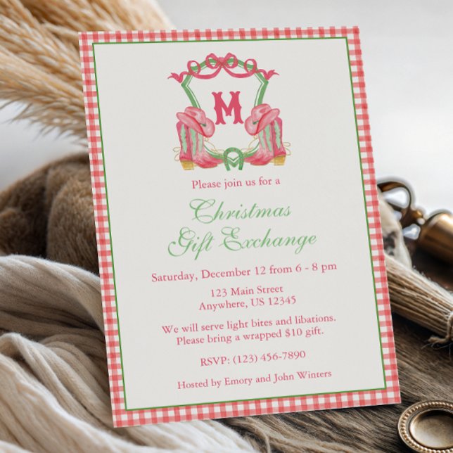 Invitación Watercolor Cowboy Boots Monograma Escudo Fiesta (Subido por el creador)