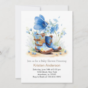 Invitación Watercolor Cowboy Gorra y Boots Baby Shower