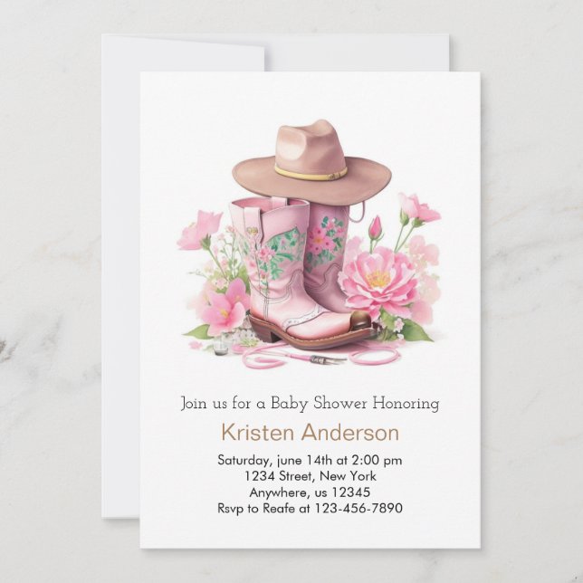 Invitación Watercolor Cowgirl Baby Shower (Anverso)