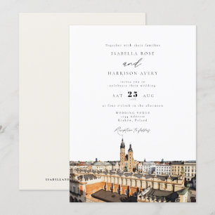Invitación Watercolor Cracovia Boda de los edificios de la lí