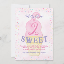 Invitación Watercolor Crema rosa helado crema cone segundo Ch