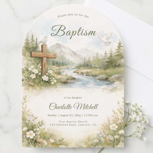 Invitación Watercolor Cross Minimalist Baptism Invitation (Subido por el creador)