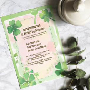 Invitación Watercolor Cuatro hojas Clove Shamrock St. Patrick