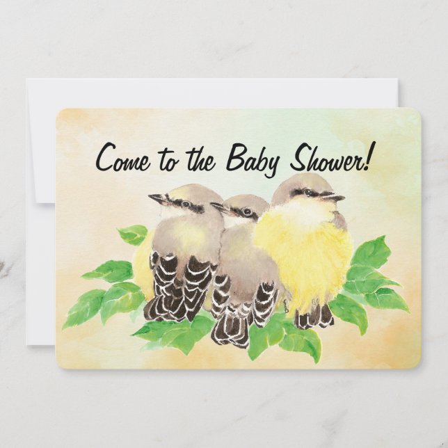 Invitación Watercolor Cute Birds Baby Shower (Anverso)