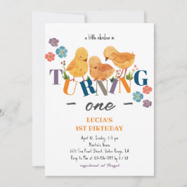 Invitación Watercolor Cute Chicken Family primer cumpleaños