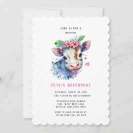 Invitación Watercolor Cute Cow con Chica de Florencia Baby Sh