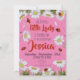 Invitación Watercolor Cute Cumpleaños Chica Ladybug